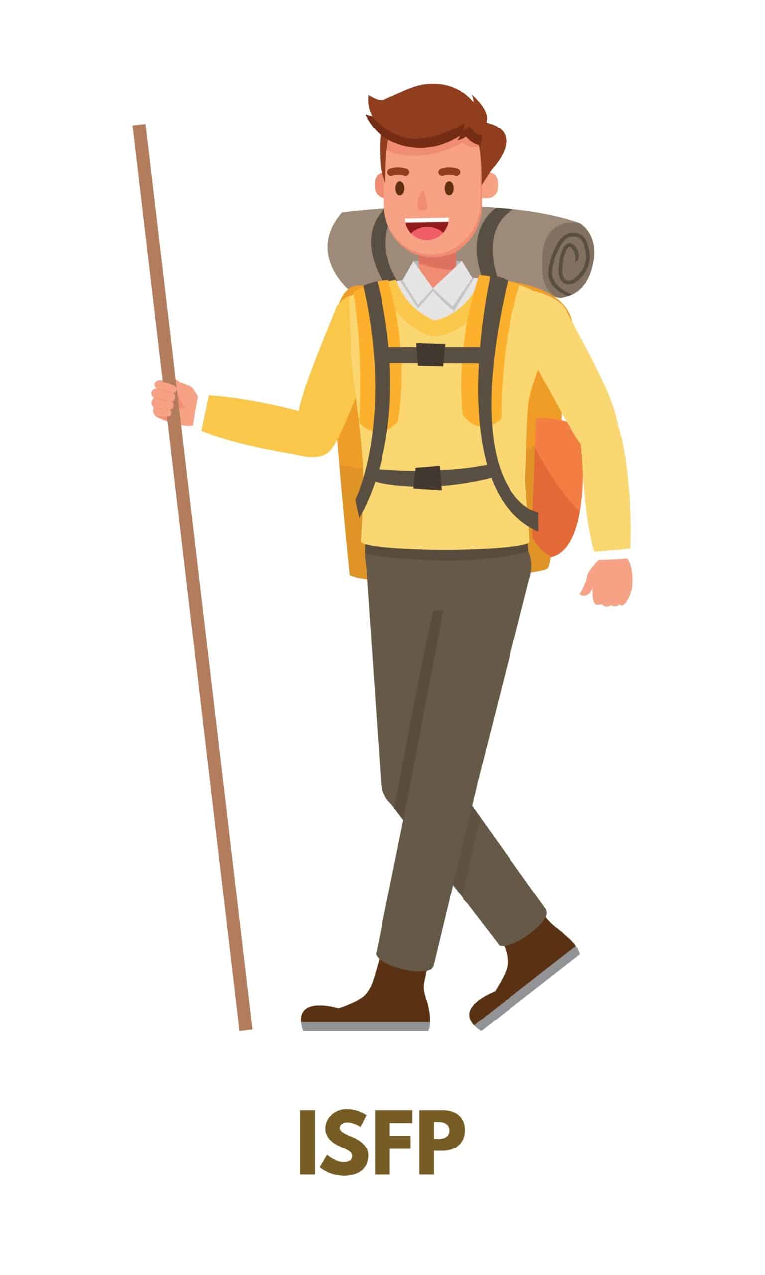 Adventurer,Man,In,Yellow,Clothing,With,A,Backpack,And,Stick