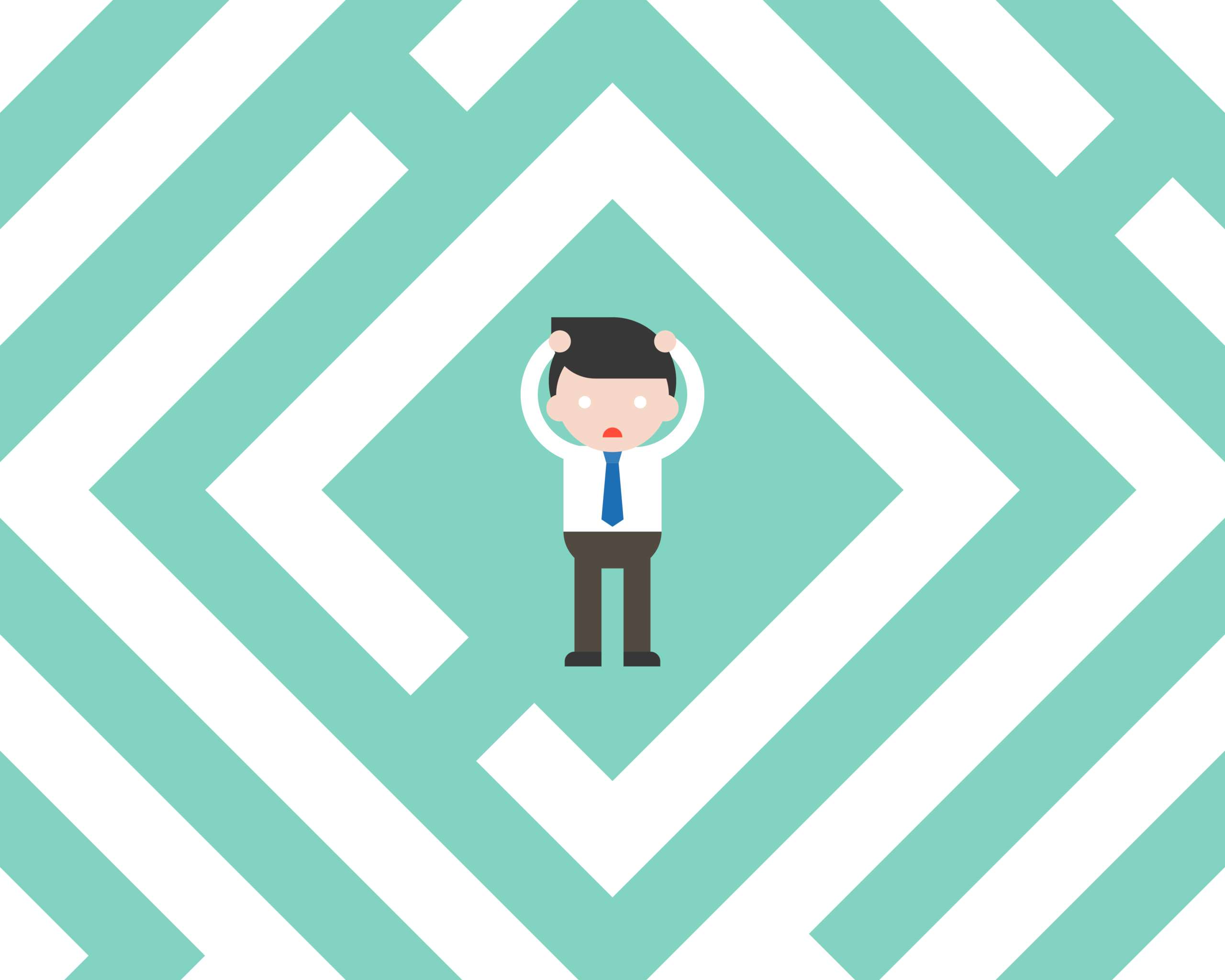 Confused Businessman in labyrinth, flat design solution concept