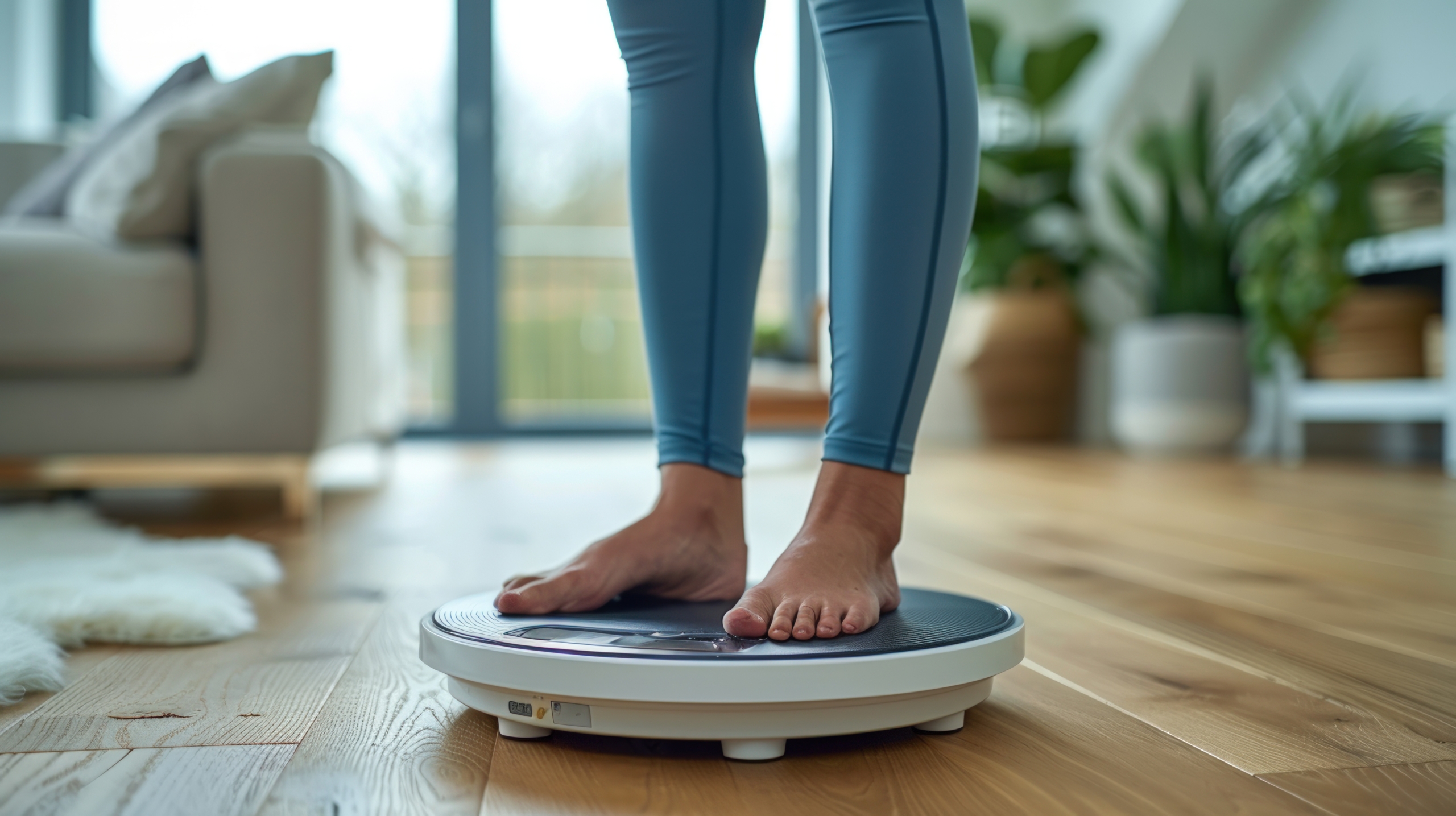 Person on a scale measuring weight for health and wellness